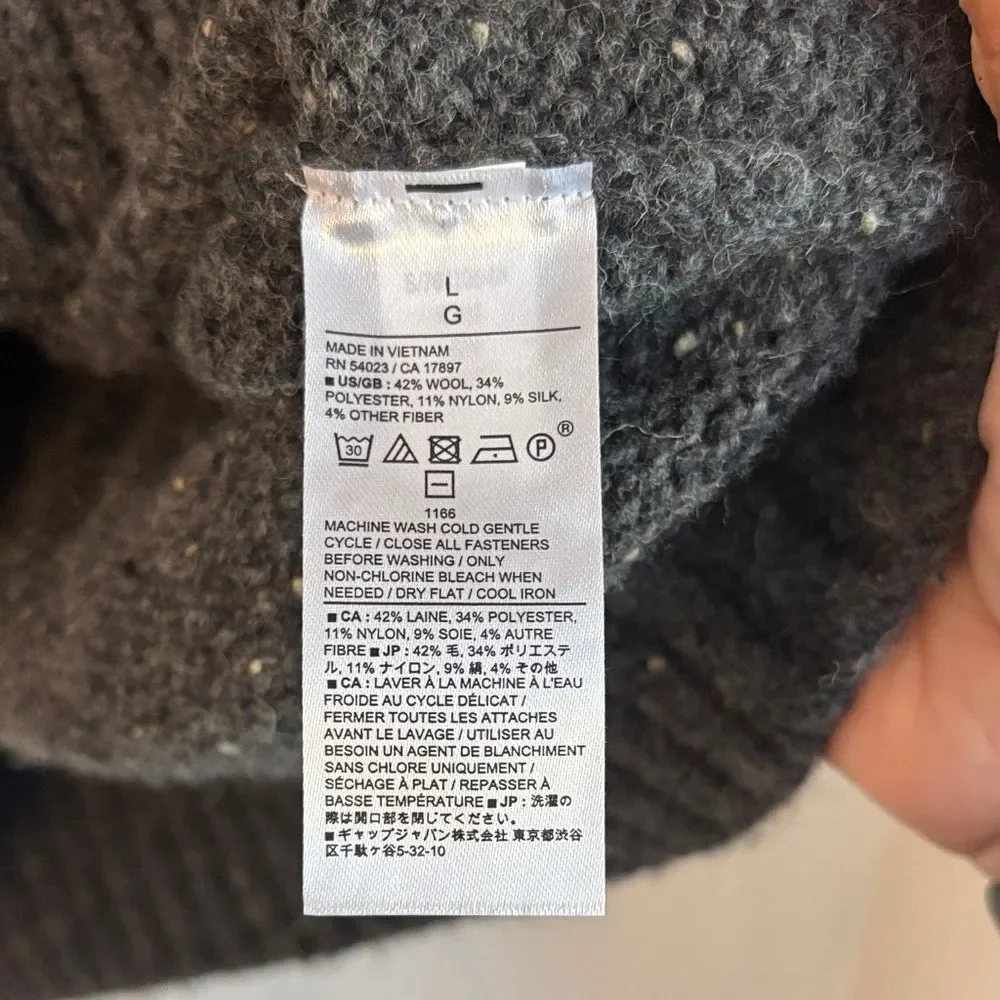 Banana Republic wool silk chunky button Mens Gray striped Sweater size large EUC